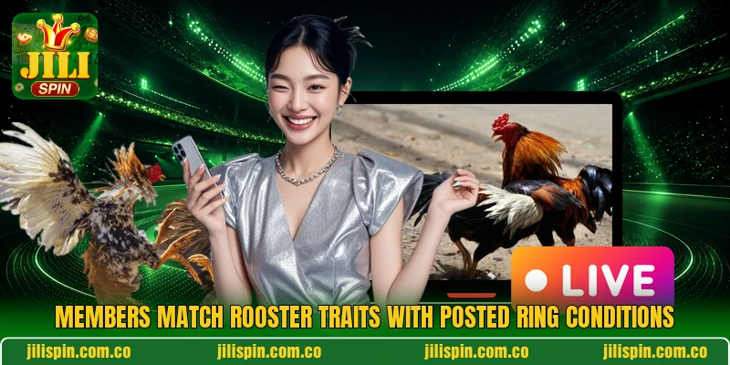 Members match rooster traits with posted ring conditions Members match rooster traits with posted ring conditions