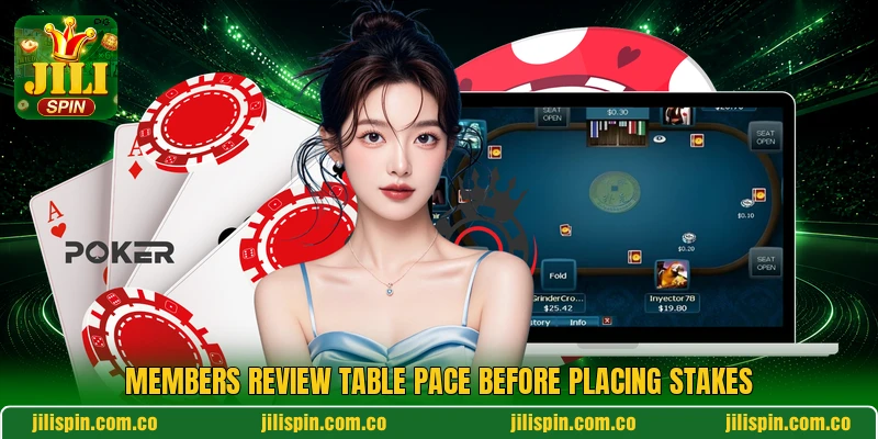 Members review table pace before placing stakes Members review table pace before placing stakes